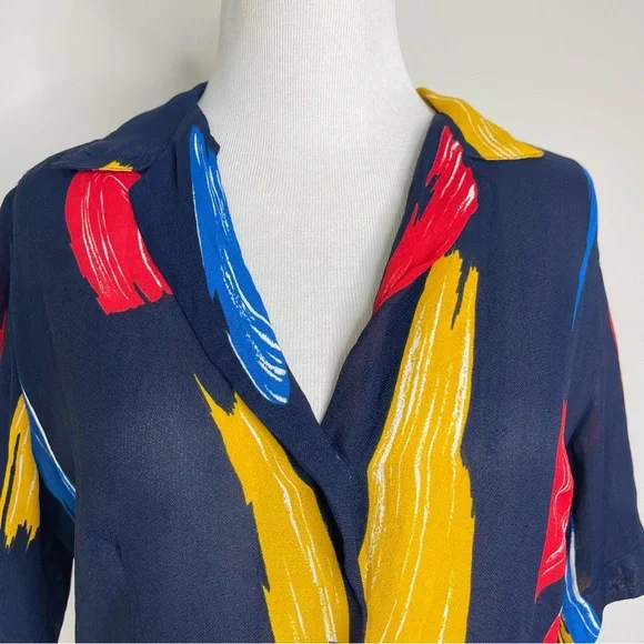 Vintage 1970s Christian Dior Paint brush strokes semi sheer button up blouse top - Picture 4 of 15